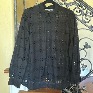 LOFT Black Eyelet Cotton Blouse